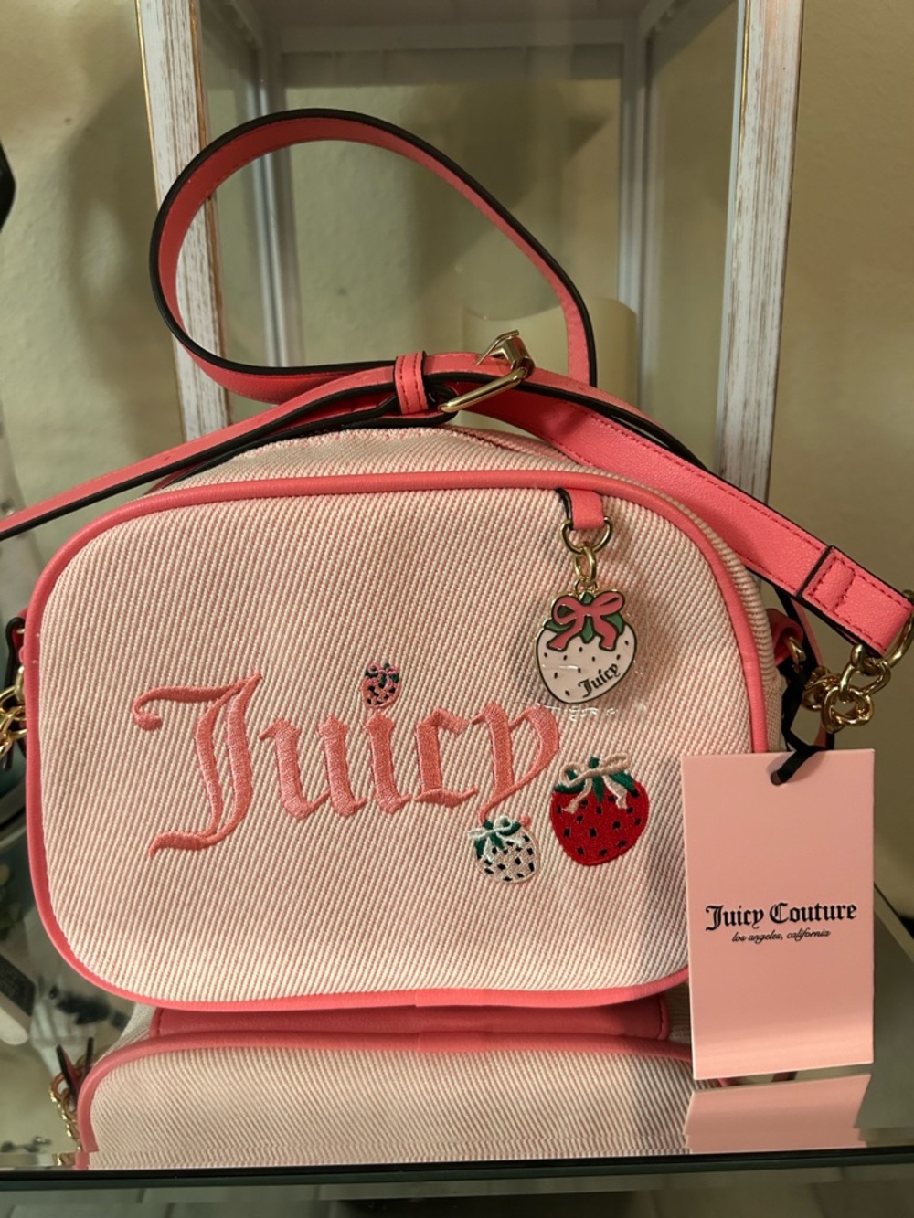 Juicy Couture Pink Strawberry Embroidered Crossbody Bag
